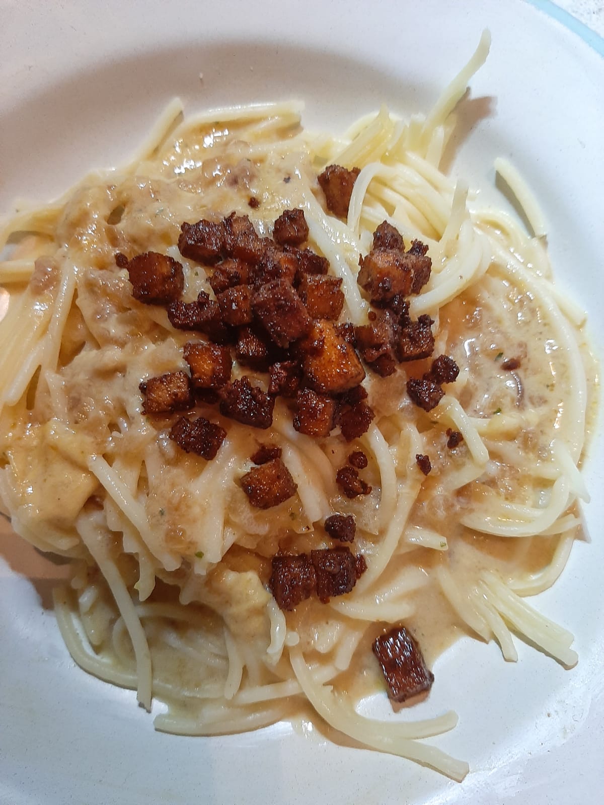 vegane Speckwürfel selber machen - vegane Spaghetti Carbonara - Familiengarten